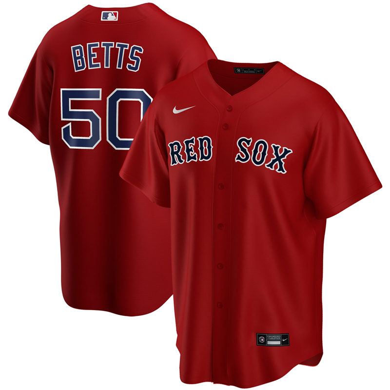 2020 MLB Men Boston Red Sox 50 Mookie Betts Nike Red Alternate 2020 Replica Player Jersey 1